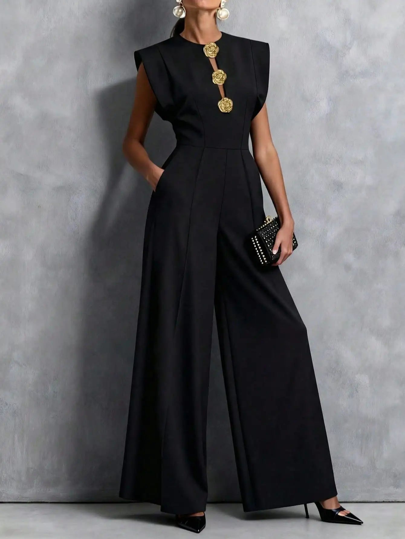 Celina Studio Noir Luxe Tailored Wide-Leg Jumpsuit