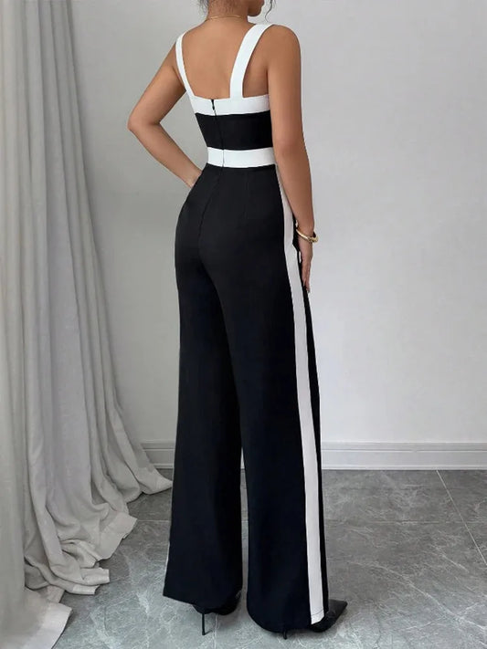 Back view of the Celina Studio sleeveless black and white jumpsuit with a clean, elegant finish.