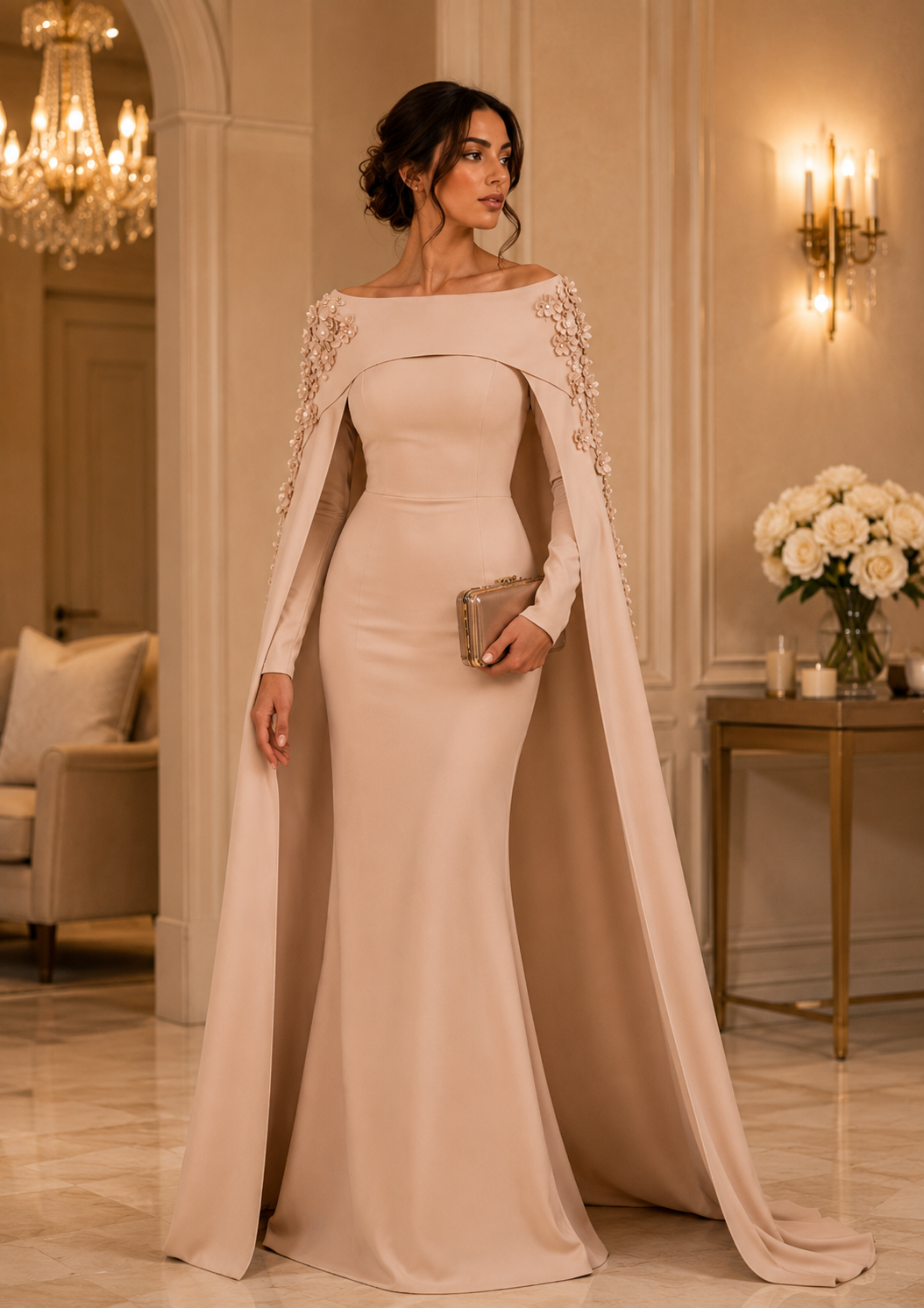 Blush Pink Floral Evening Gown | Celina Studio