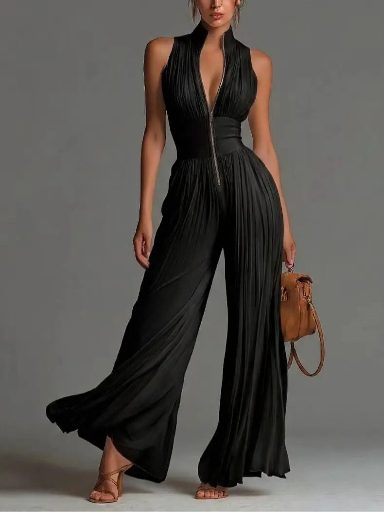 Celina Studio Aurelia Pleated Halter Wide-Leg Jumpsuit