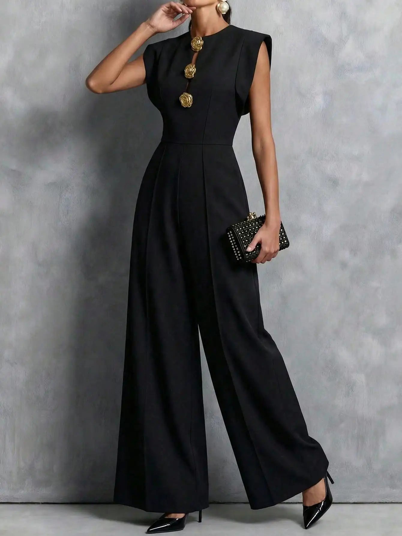 Celina Studio Noir Luxe Tailored Wide-Leg Jumpsuit