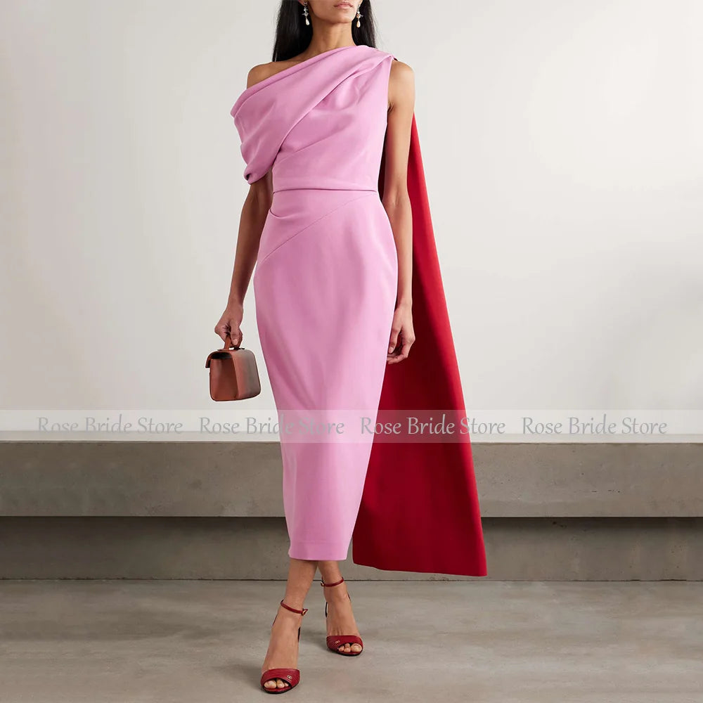 Elegant One-Shoulder Cape Midi Dress