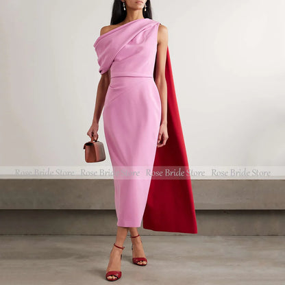 Elegant One-Shoulder Cape Midi Dress