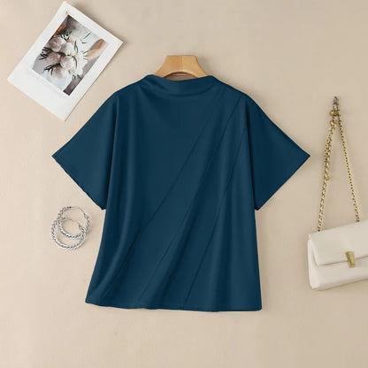 Elegant Mock Neck Draped Blouse