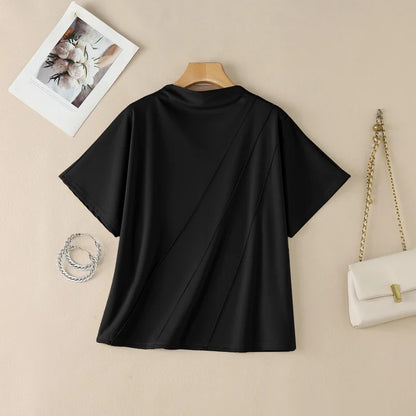 Elegant Mock Neck Draped Blouse