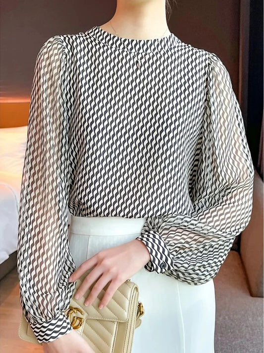 Celina Studio Elegant Printed Balloon Sleeve Blouse