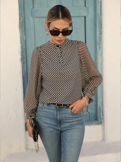 Celina Studio Elegant Printed Balloon Sleeve Blouse