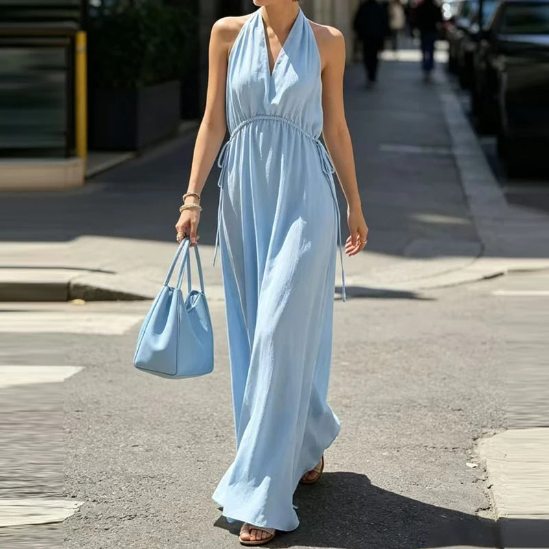 Butter Yellow Halter Maxi Dress