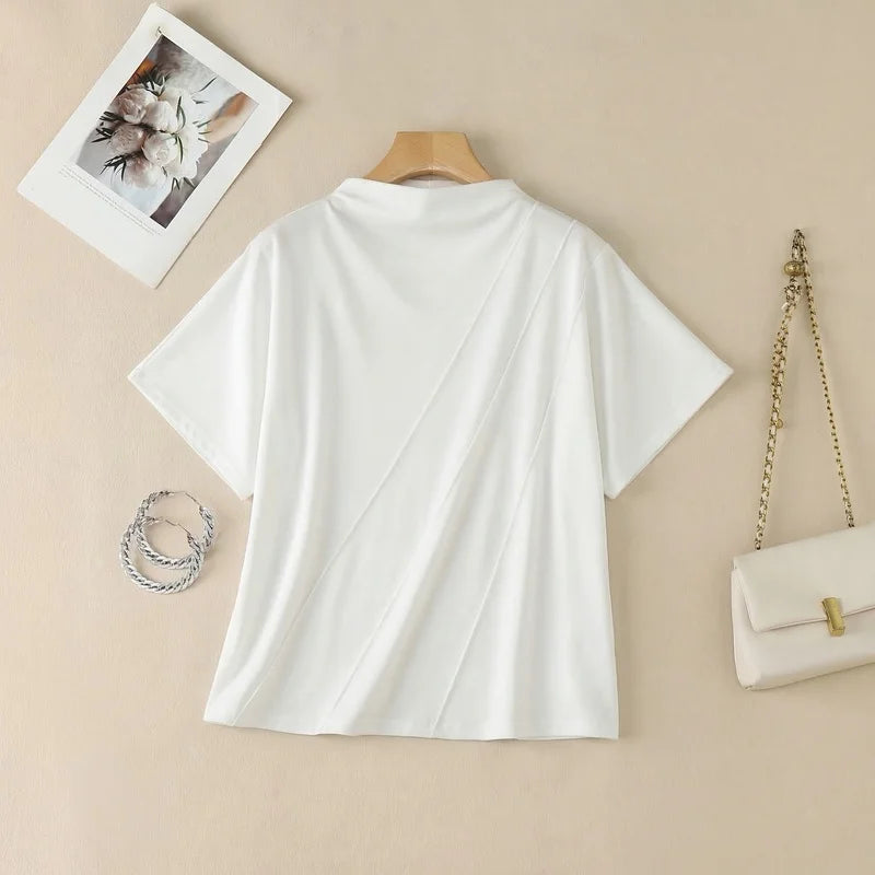 Elegant Mock Neck Draped Blouse