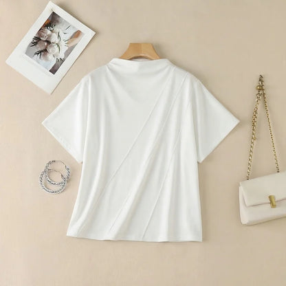 Elegant Mock Neck Draped Blouse