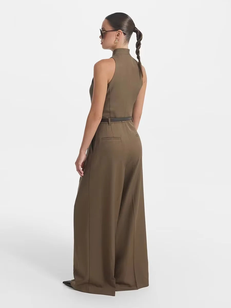 Celina Studio Lumière Halter Tailored Wide-Leg Jumpsuit