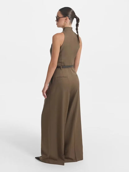 Celina Studio Lumière Halter Tailored Wide-Leg Jumpsuit