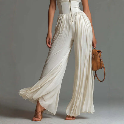 Celina Studio Aurelia Pleated Halter Wide-Leg Jumpsuit