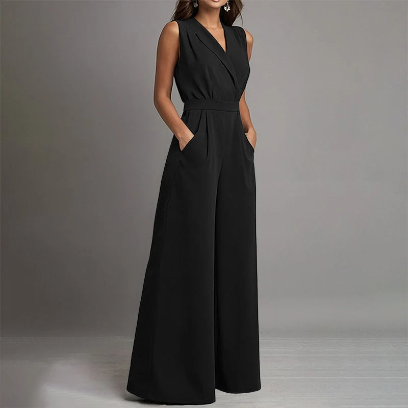 Black sleeveless wide-leg jumpsuit from Celina Studio featuring a sleek tailored fit and elegant minimalist silhouette.