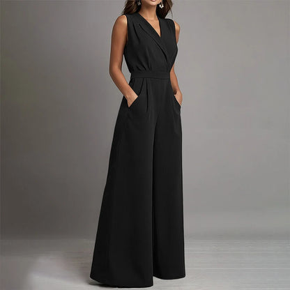Black sleeveless wide-leg jumpsuit from Celina Studio featuring a sleek tailored fit and elegant minimalist silhouette.