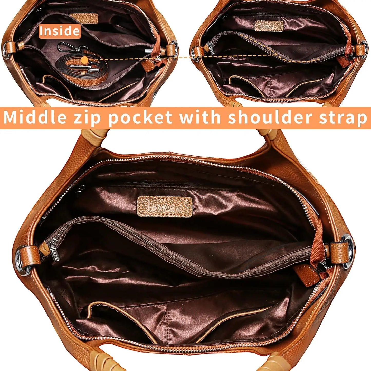 Lifestyle view of a caramel soft leather tote bag for women.
