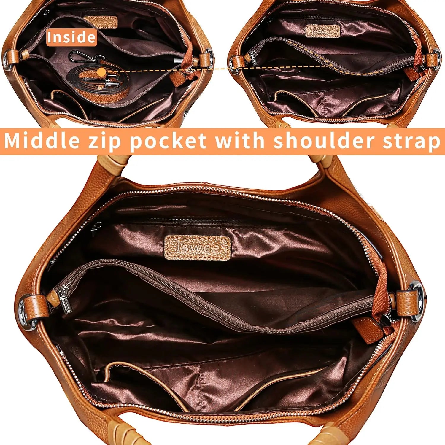 Lifestyle view of a caramel soft leather tote bag for women.