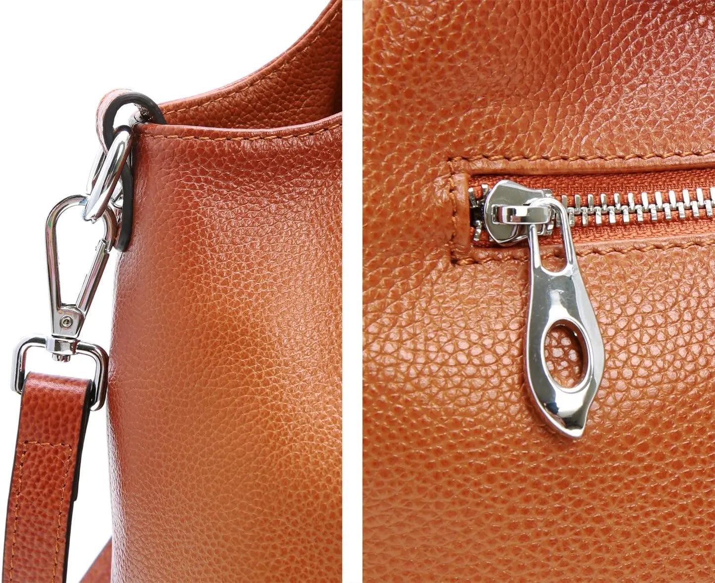 Lifestyle view of a caramel soft leather tote bag for women.