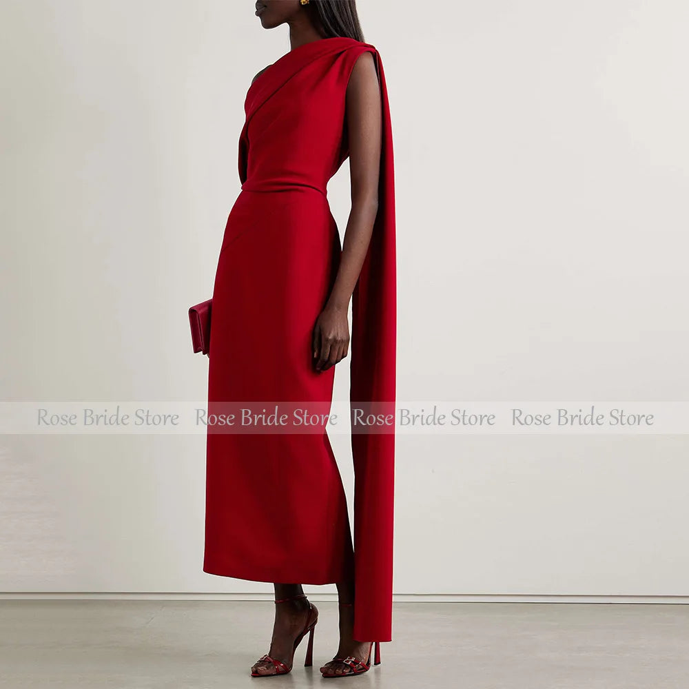Elegant One-Shoulder Cape Midi Dress