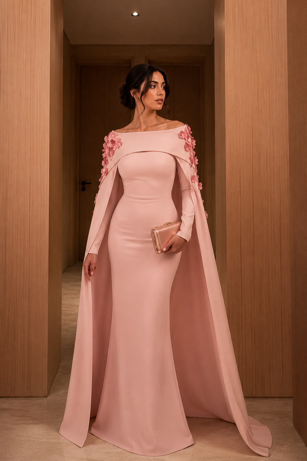 Blush Pink Floral Evening Gown | Celina Studio